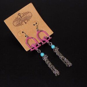 New Choose To Plunder Bird on Perch Tassel Drop Earrings with Aged Paint Finish